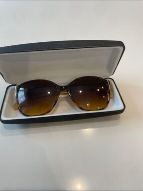 Prada Men’s Amber and Brown Logo Temple Sunglasses